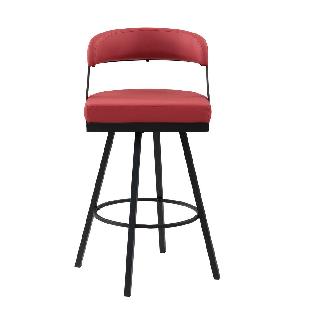 Rowl Swivel Bar Height Chair Set of 2, Metal Legs, Red Faux Leather -BM335895