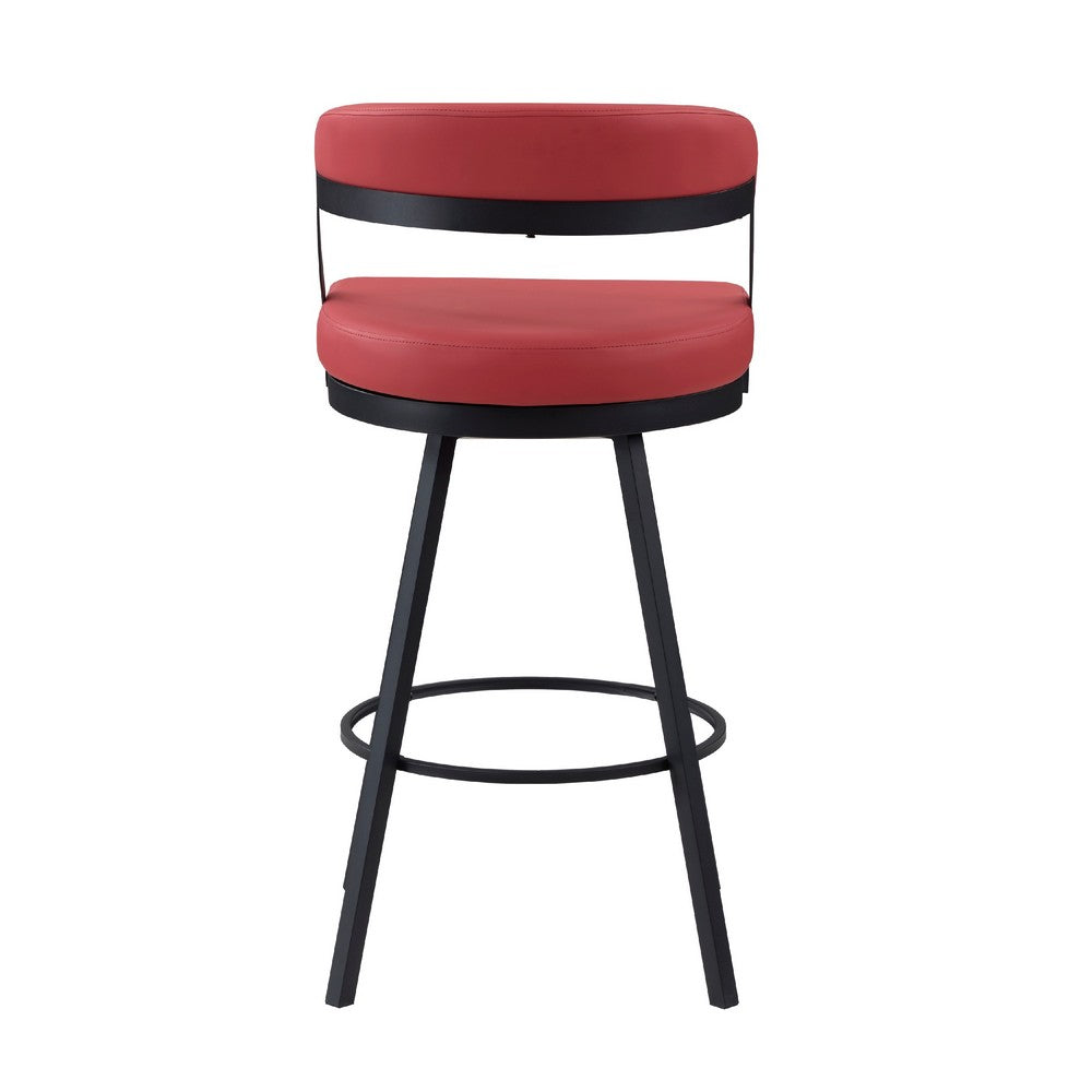 Rowl Swivel Bar Height Chair Set of 2, Metal Legs, Red Faux Leather -BM335895