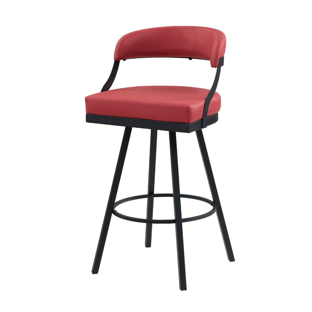 Rowl Swivel Bar Height Chair Set of 2, Metal Legs, Red Faux Leather -BM335895