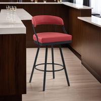 Rowl Swivel Bar Height Chair Set of 2, Metal Legs, Red Faux Leather -BM335895