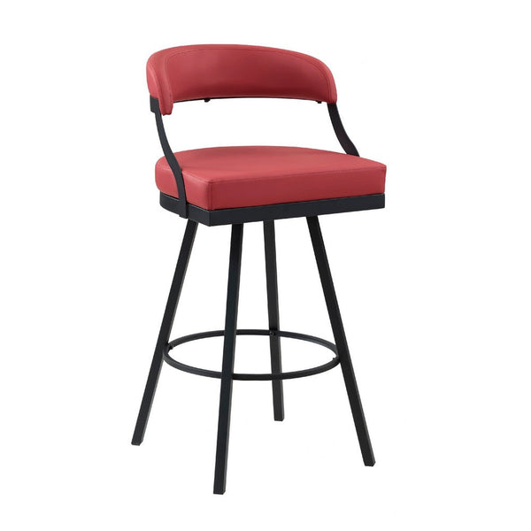 Rowl Swivel Bar Height Chair Set of 2, Metal Legs, Red Faux Leather -BM335895