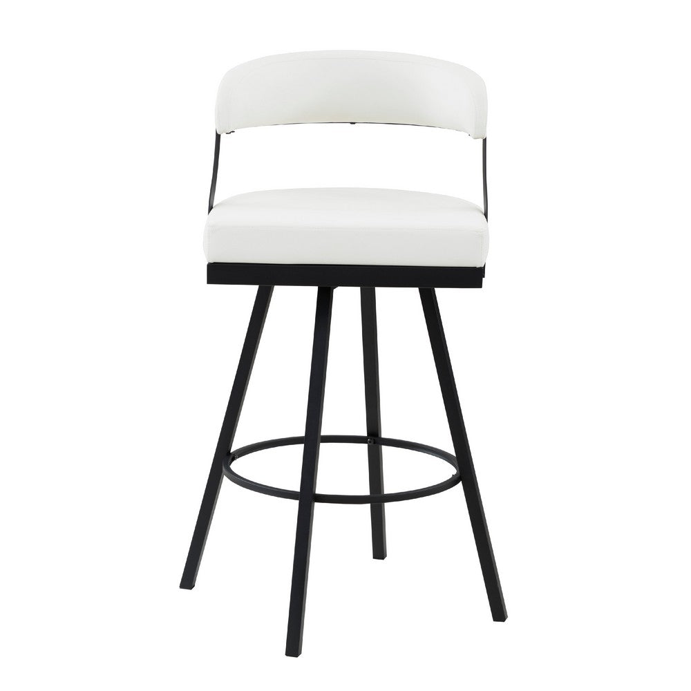 Rowl Swivel Bar Height Chair Set of 2, Metal Legs, White Faux Leather -BM335896