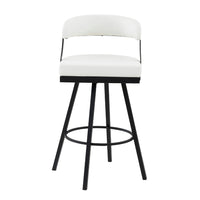 Rowl Swivel Bar Height Chair Set of 2, Metal Legs, White Faux Leather -BM335896
