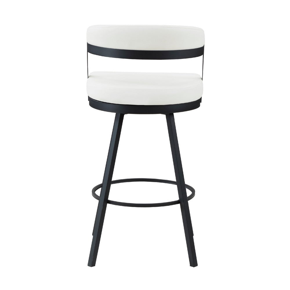 Rowl Swivel Bar Height Chair Set of 2, Metal Legs, White Faux Leather -BM335896