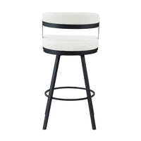 Rowl Swivel Bar Height Chair Set of 2, Metal Legs, White Faux Leather -BM335896