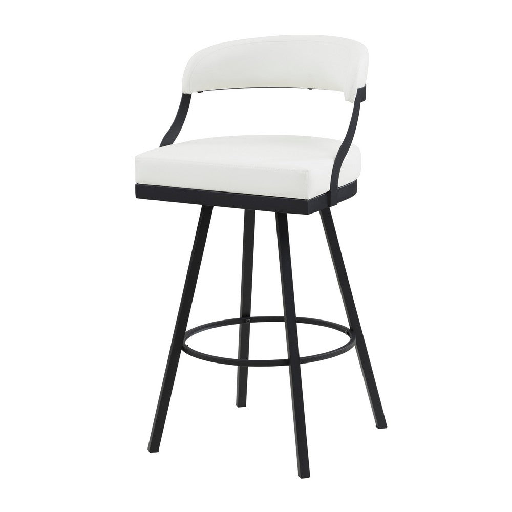Rowl Swivel Bar Height Chair Set of 2, Metal Legs, White Faux Leather -BM335896