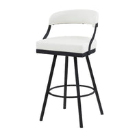 Rowl Swivel Bar Height Chair Set of 2, Metal Legs, White Faux Leather -BM335896