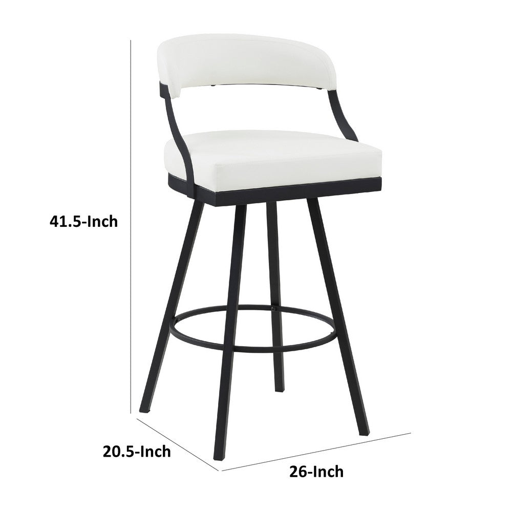 Rowl Swivel Bar Height Chair Set of 2, Metal Legs, White Faux Leather -BM335896