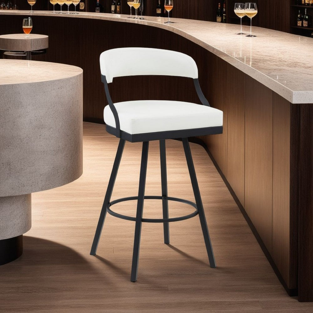 Rowl Swivel Bar Height Chair Set of 2, Metal Legs, White Faux Leather -BM335896