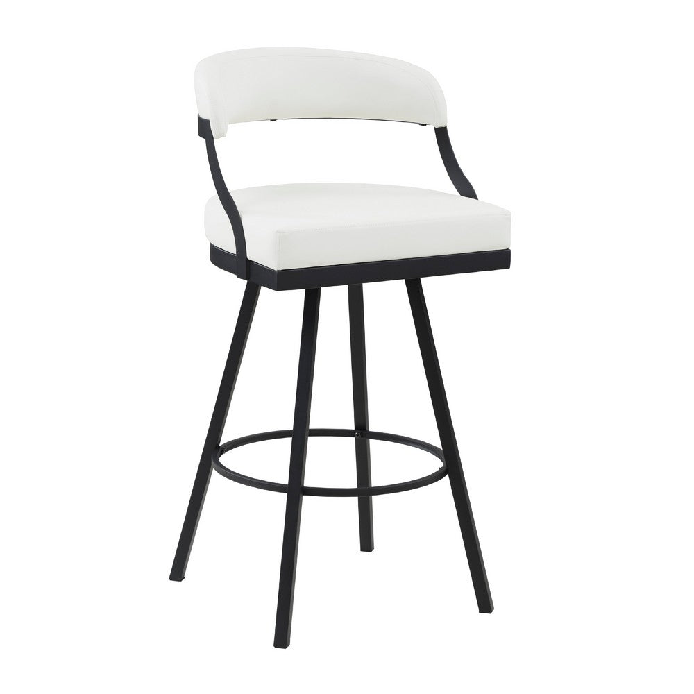 Rowl Swivel Bar Height Chair Set of 2, Metal Legs, White Faux Leather -BM335896