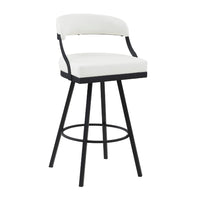 Rowl Swivel Bar Height Chair Set of 2, Metal Legs, White Faux Leather -BM335896
