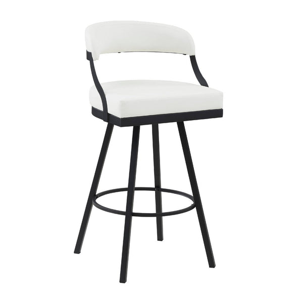 Rowl Swivel Bar Height Chair Set of 2, Metal Legs, White Faux Leather -BM335896