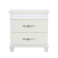 Jisy Nightstand, 2 Drawers, LED Lights, White Wood, Chrome Handles -BM335898