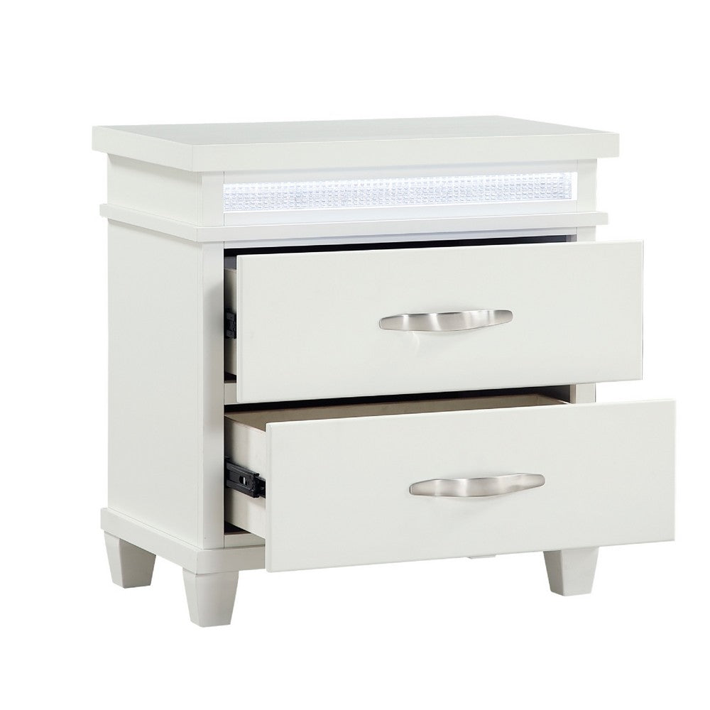 Jisy Nightstand, 2 Drawers, LED Lights, White Wood, Chrome Handles -BM335898
