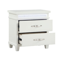 Jisy Nightstand, 2 Drawers, LED Lights, White Wood, Chrome Handles -BM335898