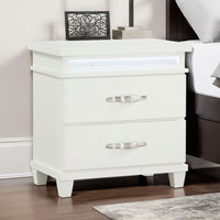 Jisy Nightstand, 2 Drawers, LED Lights, White Wood, Chrome Handles -BM335898