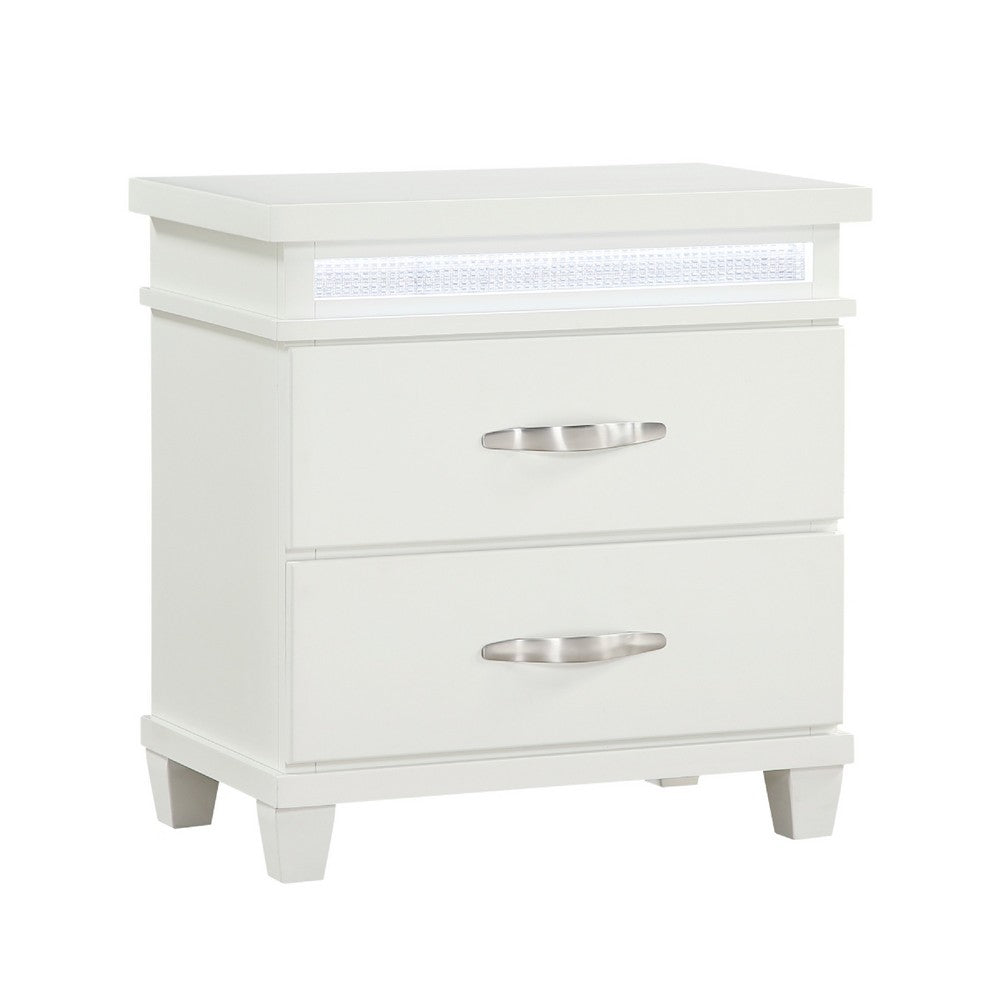 Jisy Nightstand, 2 Drawers, LED Lights, White Wood, Chrome Handles -BM335898