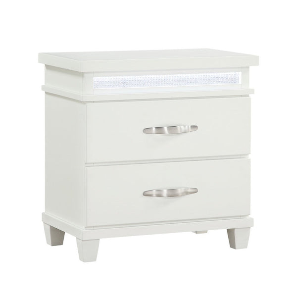 Jisy Nightstand, 2 Drawers, LED Lights, White Wood, Chrome Handles -BM335898