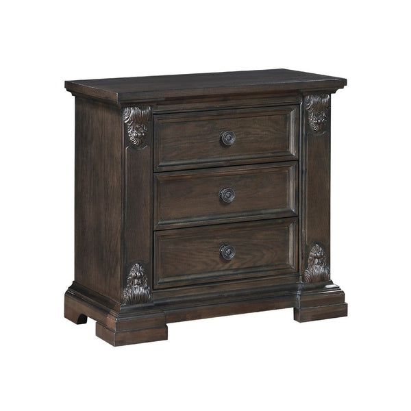 Walz Nightstand, 3 Drawers, Espresso Brown Oak Veneer, Black Knobs -BM335901