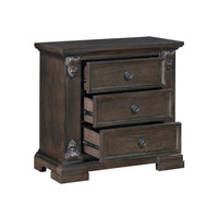 Walz Nightstand, 3 Drawers, Espresso Brown Oak Veneer, Black Knobs -BM335901