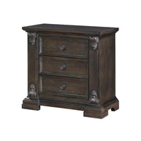 Walz Nightstand, 3 Drawers, Espresso Brown Oak Veneer, Black Knobs -BM335901