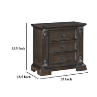 Walz Nightstand, 3 Drawers, Espresso Brown Oak Veneer, Black Knobs -BM335901