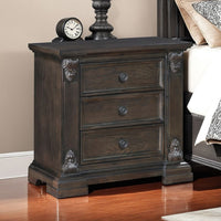 Walz Nightstand, 3 Drawers, Espresso Brown Oak Veneer, Black Knobs -BM335901