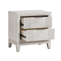 Flo Nightstand, 2 Drawers, Antique White Wood, Chrome Edge Handles -BM335904