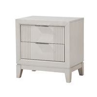 Flo Nightstand, 2 Drawers, Antique White Wood, Chrome Edge Handles -BM335904