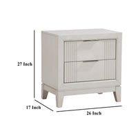 Flo Nightstand, 2 Drawers, Antique White Wood, Chrome Edge Handles -BM335904
