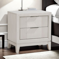 Flo Nightstand, 2 Drawers, Antique White Wood, Chrome Edge Handles -BM335904