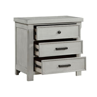 Brok Nightstand, 3 Drawers, Light Gray Acacia Wood, Black Bar Handles -BM335907