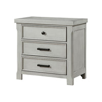 Brok Nightstand, 3 Drawers, Light Gray Acacia Wood, Black Bar Handles -BM335907