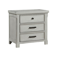Brok Nightstand, 3 Drawers, Light Gray Acacia Wood, Black Bar Handles -BM335907