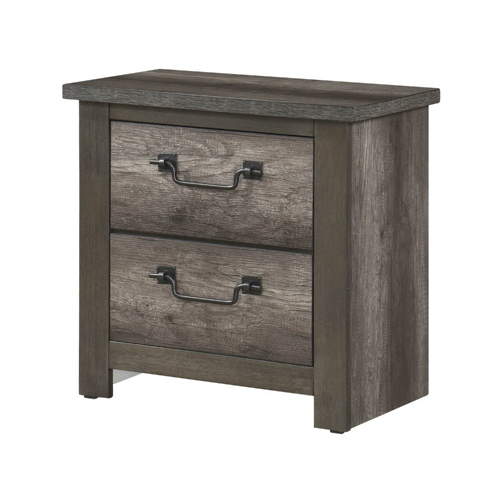 Nemy Nightstand, 2 Drawers, Gray Melamine Laminate, Drop Handles -BM335910