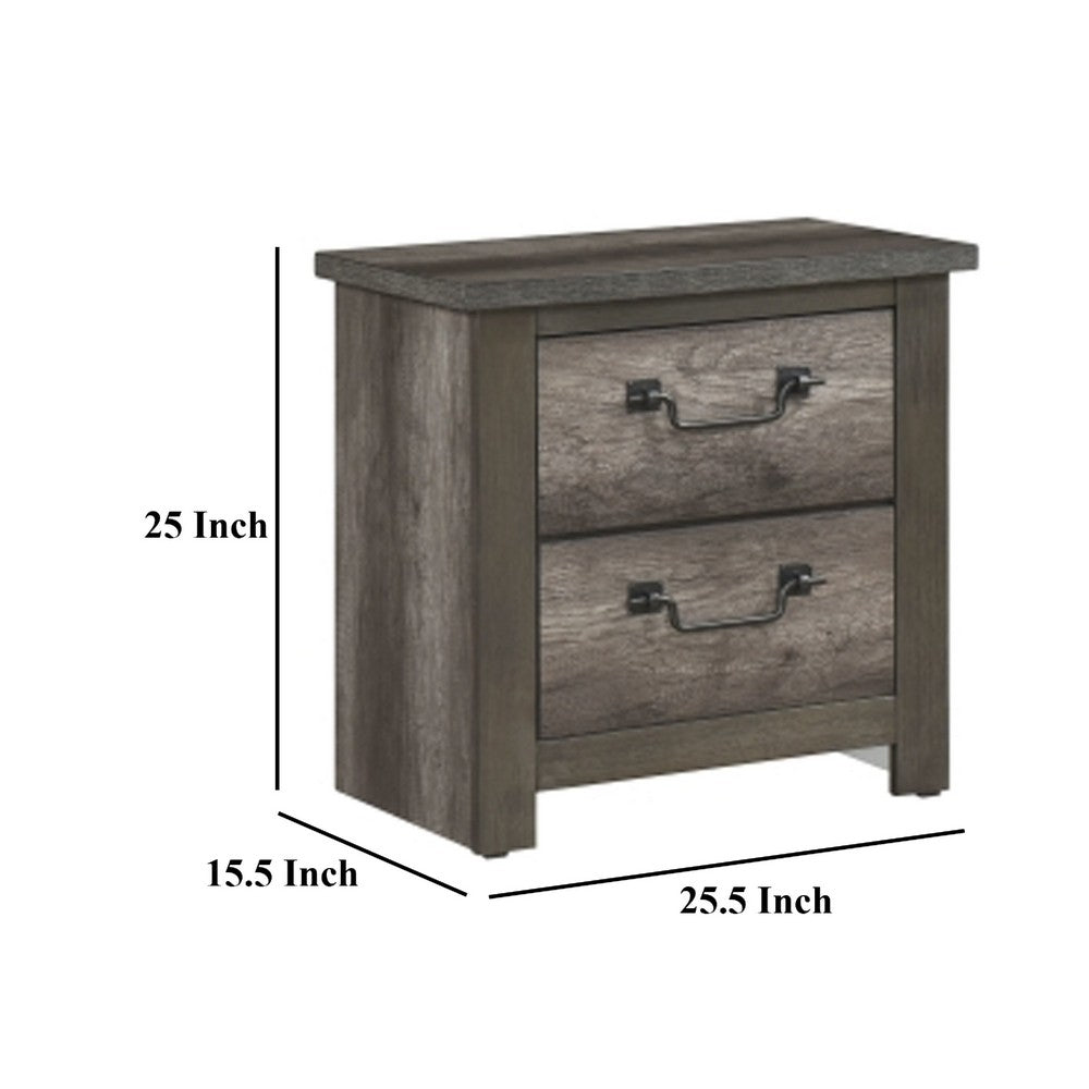 Nemy Nightstand, 2 Drawers, Gray Melamine Laminate, Drop Handles -BM335910