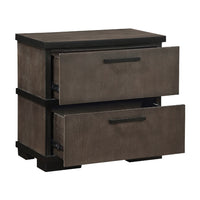 Acy Nightstand, 2 Drawers, Brownish Gray and Black Wood, Bar Handles -BM335913