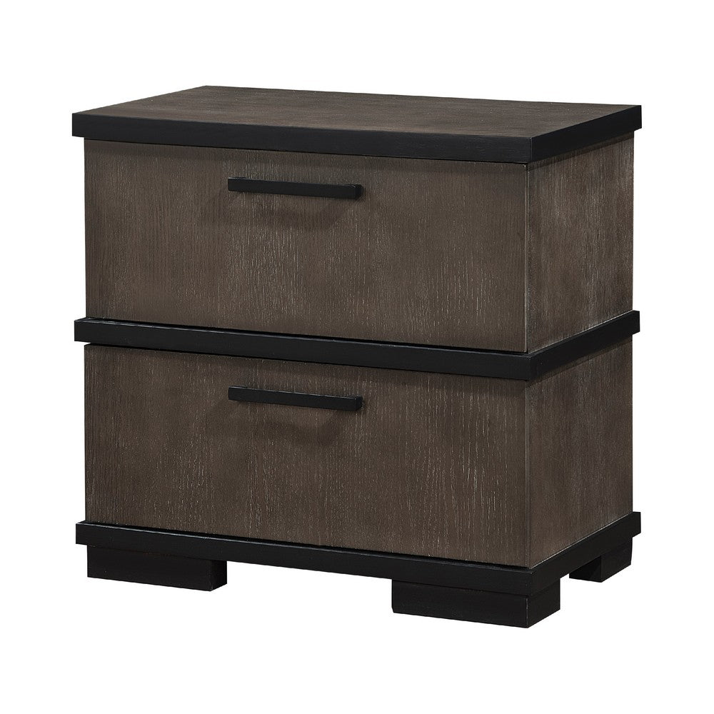 Acy Nightstand, 2 Drawers, Brownish Gray and Black Wood, Bar Handles -BM335913