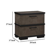 Acy Nightstand, 2 Drawers, Brownish Gray and Black Wood, Bar Handles -BM335913
