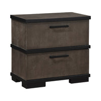 Acy Nightstand, 2 Drawers, Brownish Gray and Black Wood, Bar Handles -BM335913