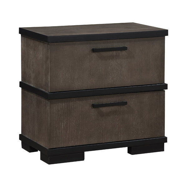 Acy Nightstand, 2 Drawers, Brownish Gray and Black Wood, Bar Handles -BM335913