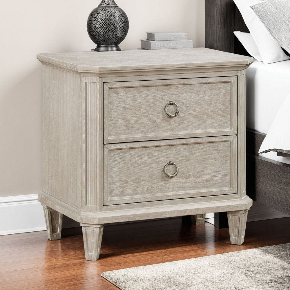 Aeny Nightstand, 2 Drawer Ring Handles, Light Brownish Gray Oak Veneer -BM335916