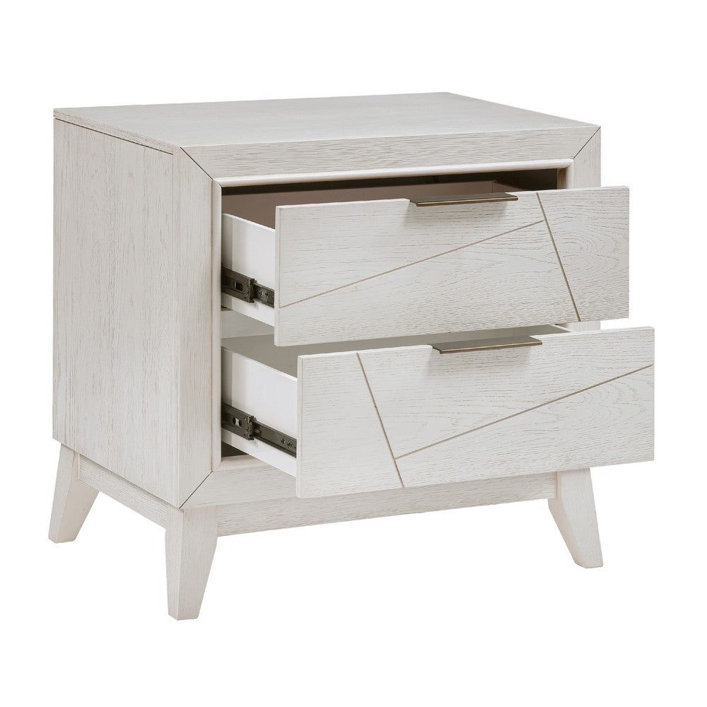 Zine Nightstand, 2 Drawers, Antique White Oak Wood, Flat Black Handles -BM335919