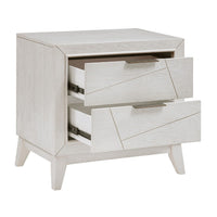 Zine Nightstand, 2 Drawers, Antique White Oak Wood, Flat Black Handles -BM335919