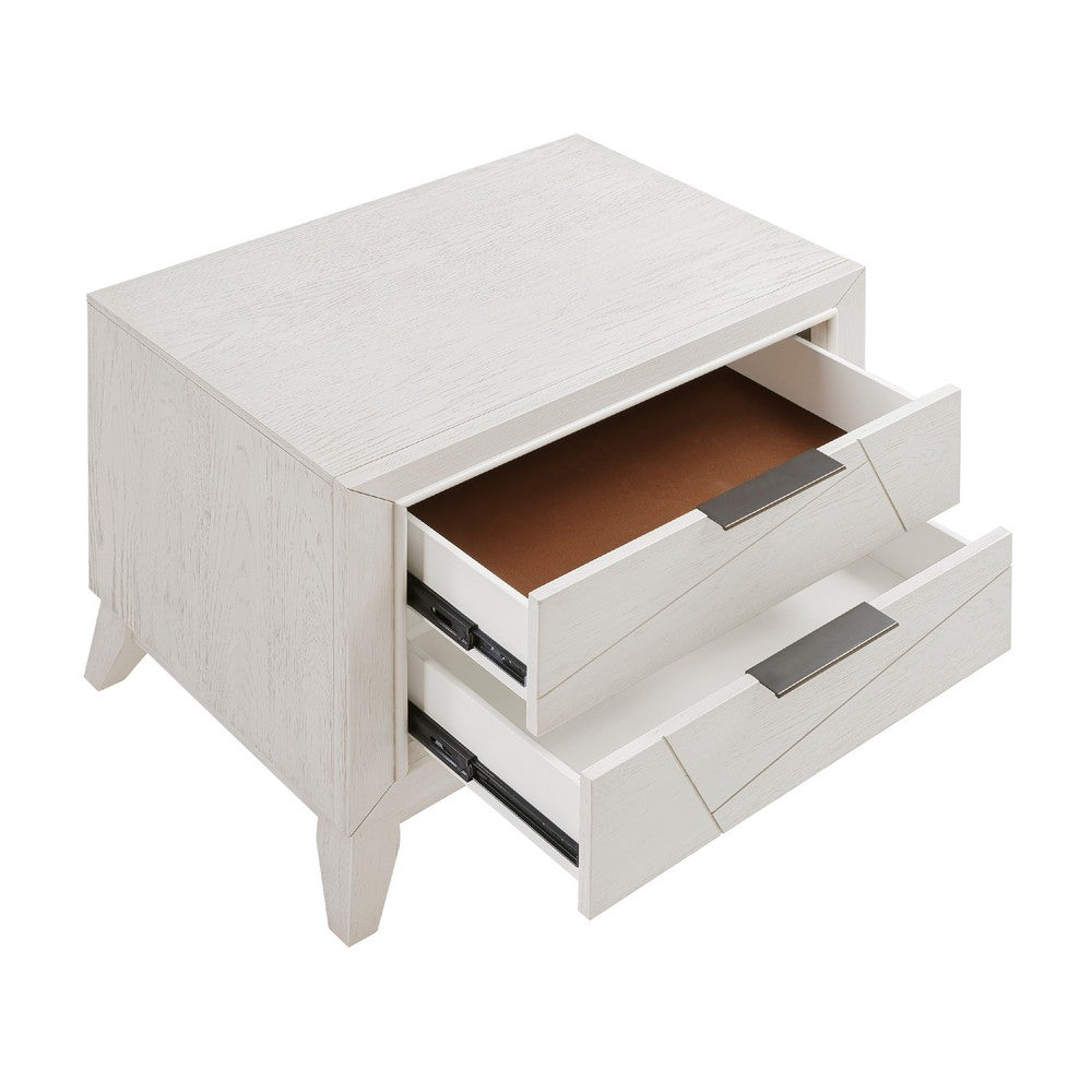 Zine Nightstand, 2 Drawers, Antique White Oak Wood, Flat Black Handles -BM335919