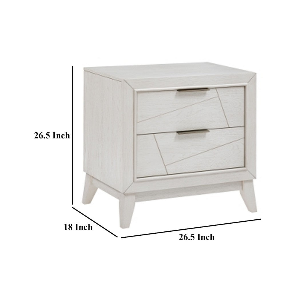 Zine Nightstand, 2 Drawers, Antique White Oak Wood, Flat Black Handles -BM335919