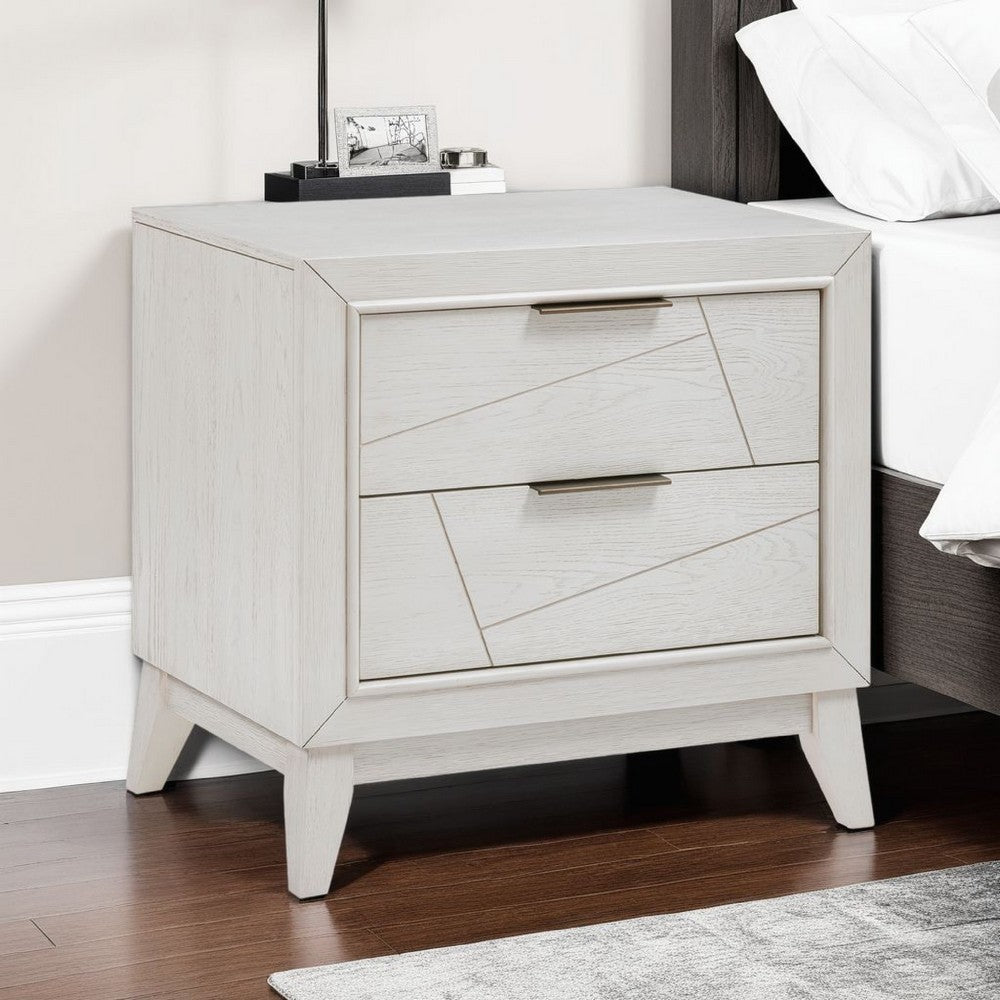 Zine Nightstand, 2 Drawers, Antique White Oak Wood, Flat Black Handles -BM335919