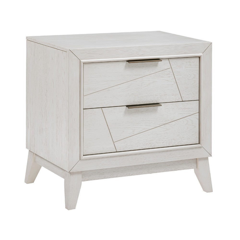 Zine Nightstand, 2 Drawers, Antique White Oak Wood, Flat Black Handles -BM335919