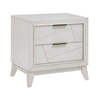 Zine Nightstand, 2 Drawers, Antique White Oak Wood, Flat Black Handles -BM335919