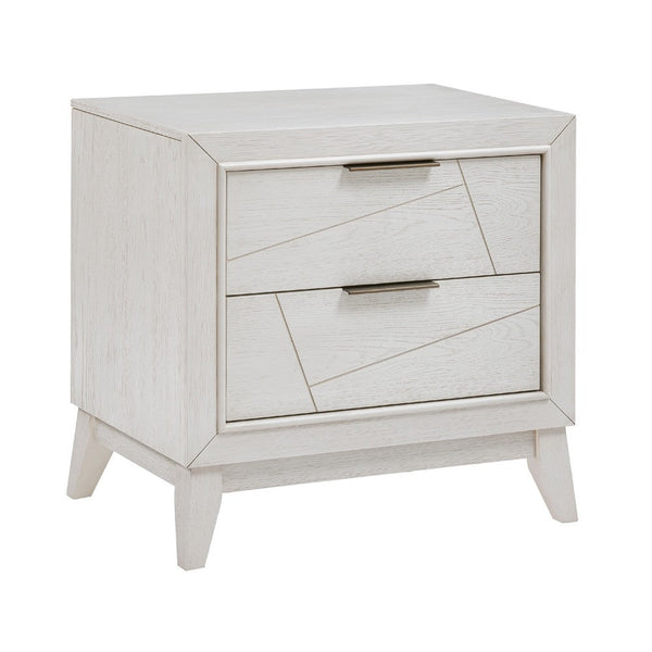 Zine Nightstand, 2 Drawers, Antique White Oak Wood, Flat Black Handles -BM335919